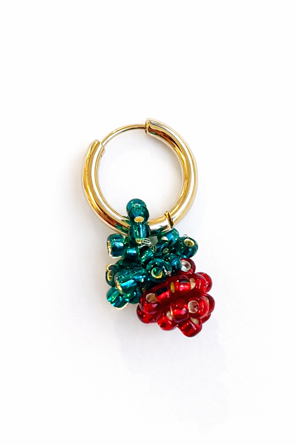 Handbeaded red raspberry earring