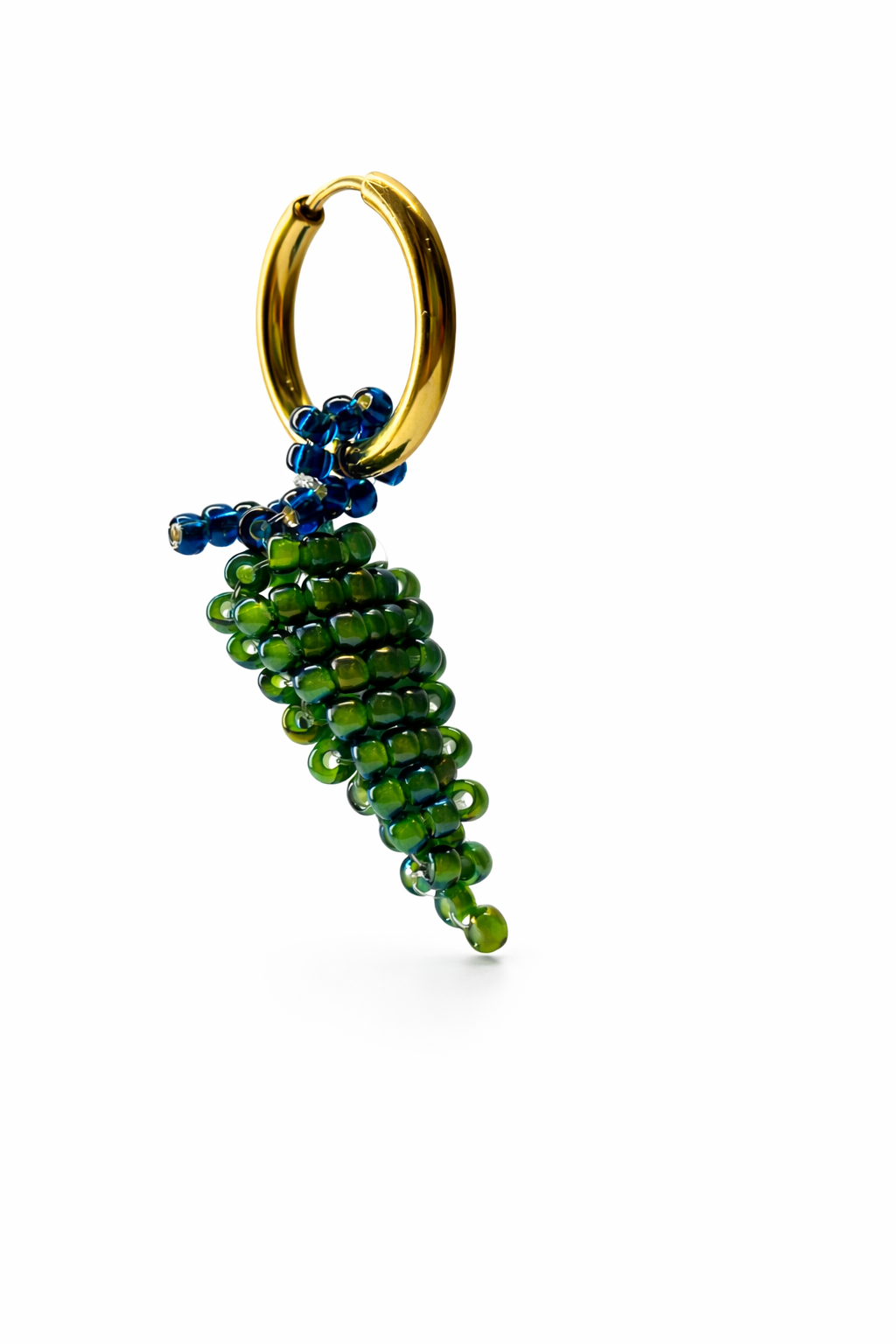 Handbeaded green pepper earring