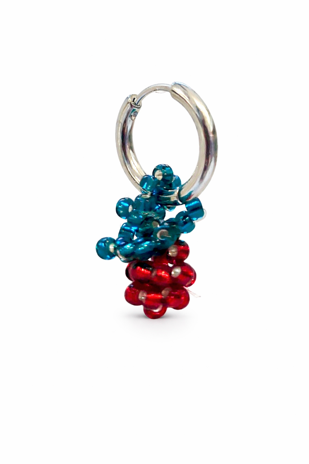 Handbeaded red raspberry earring