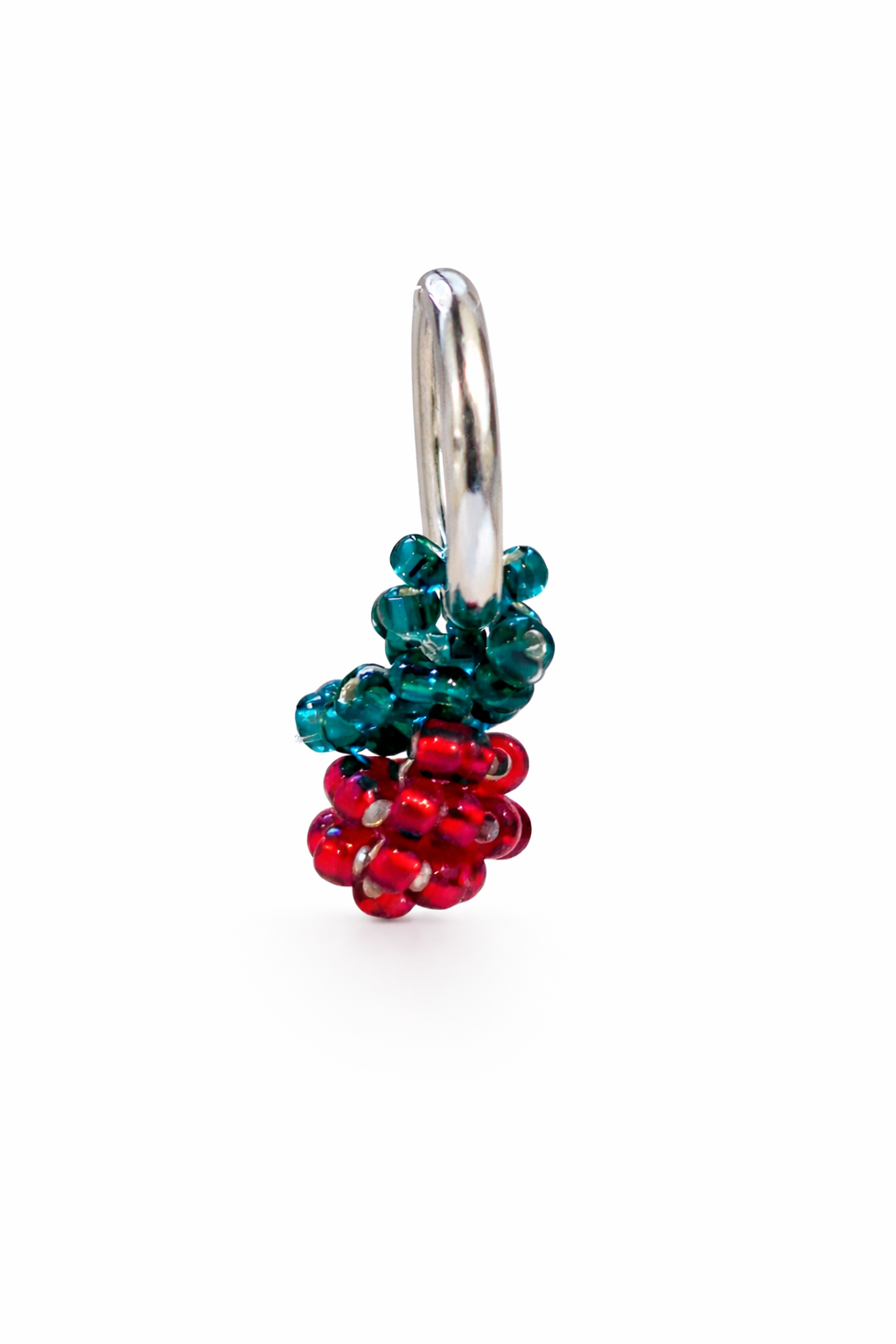 Handbeaded red raspberry earring