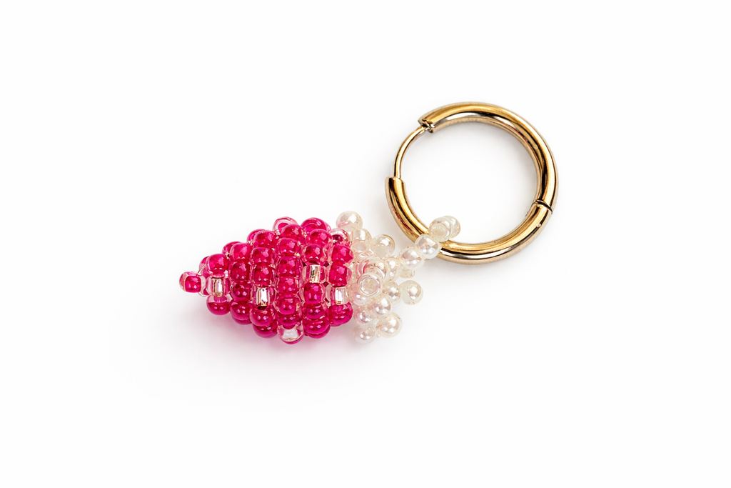 Handbeaded strawberry pink earring