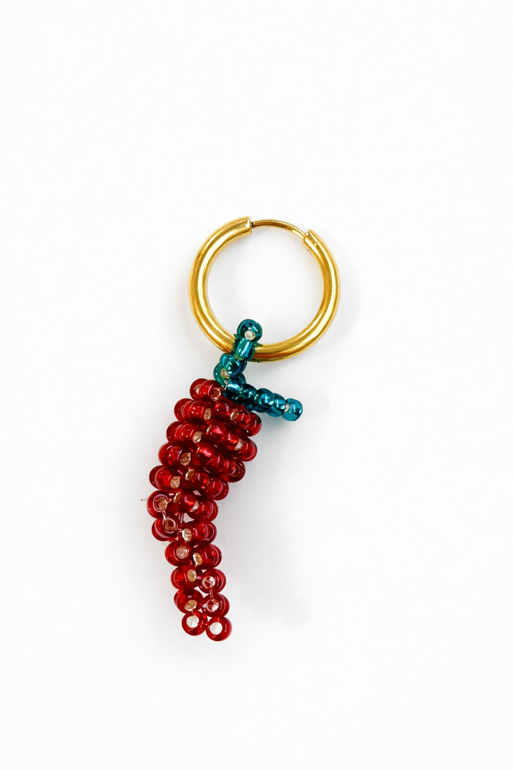Handbeaded dark red pepper earring